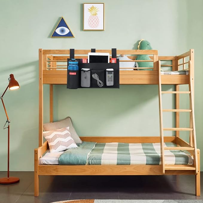 Hanging Bedside Caddy, Bedside Storage Organizer for Magazine, Phone, Remote control (5 Pockets-Black)-NeatNest