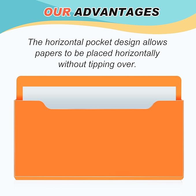Fuutreo 6 Pcs Magnetic Wall File Organizer Magnetic Wall File Holder Refrigerator Magazine Holder for Mail Letters Paper(Bright Color,8.3 x 13.8 Inch,Horizontal)