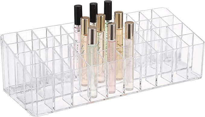 ELLDOO Rollerball Perfume Organizer, 44 Spaces Clear Acrylic Perfume Storage Holder Beauty Scent Holder, Essential Oil Storage Holder Organizer, Makeup Lipgloss Lipstick Display Case-NeatNest