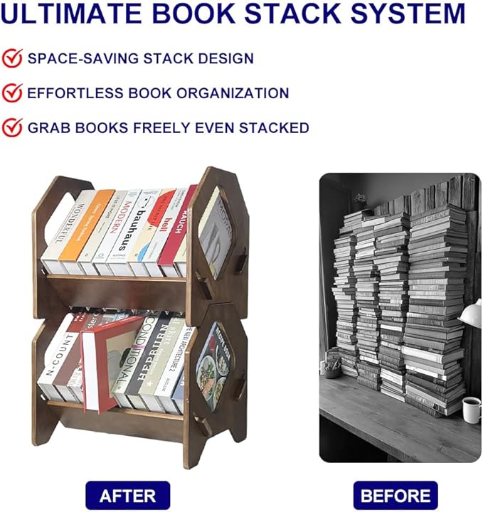 2 Pack Desktop Bookshelf, Stackable Book Organizer with Handle, Storage Rack for CD/Magazine/File Folder, Portable Small Bookshelf for Study, Living Room, Kid's Room, No Nails, Medium Size-NeatNest