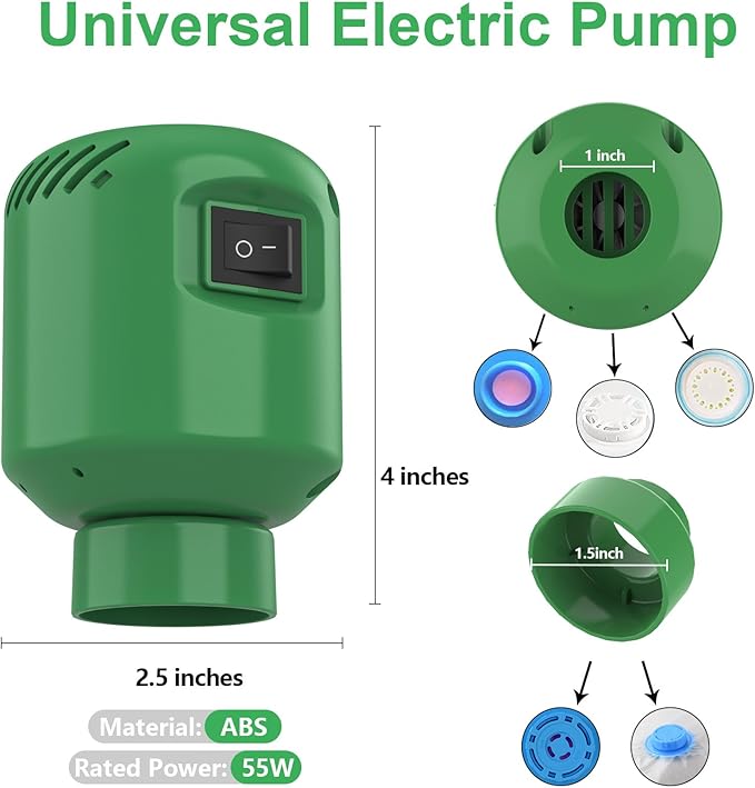 Electric Vacuum Pump for Storage Bags - 55W Fast Compression, Universal for Bags Under 1.5'', Auto Voltage 100V-240V, Portable Space Saver for Travel/Home, Green-NeatNest