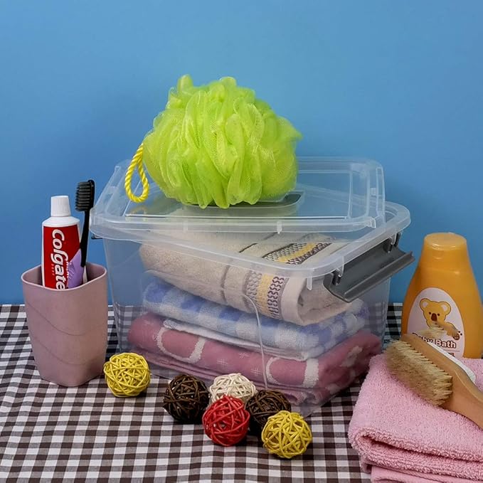 Bringer 6-Pack 5 L Clear Plastic Storage Box, Small Storage Latch Bin-NeatNest