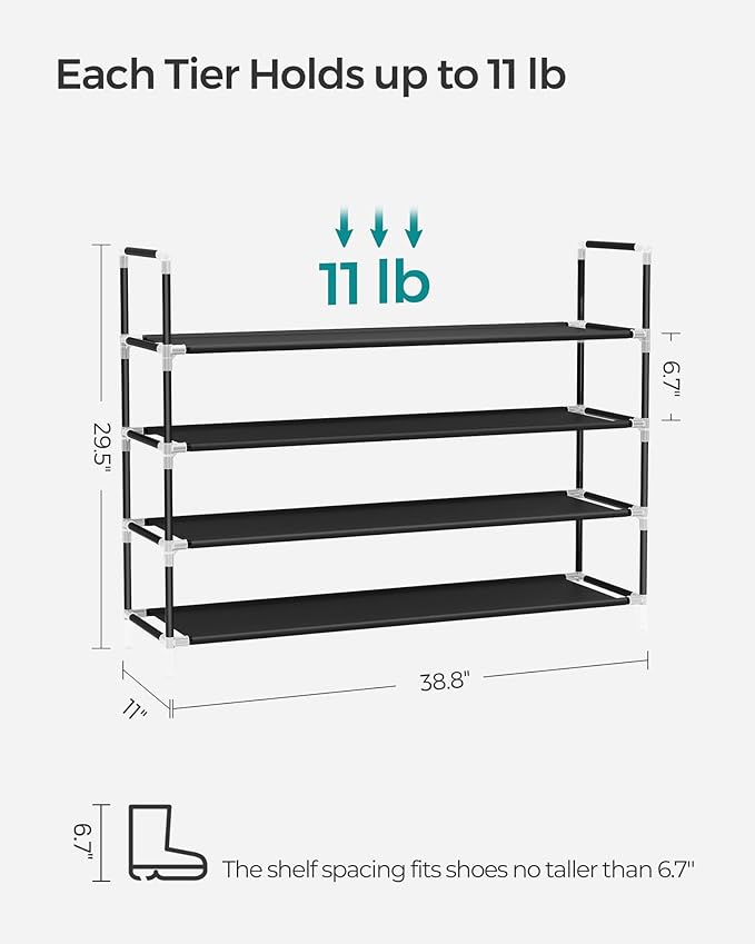 SONGMICS 4-Tier Shoe Rack, Shoe Storage for Hallway Closet, Slim and Space-Saving, Metal Frame, Non-Woven Fabric Shelves, Black ULSH054B01-NeatNest