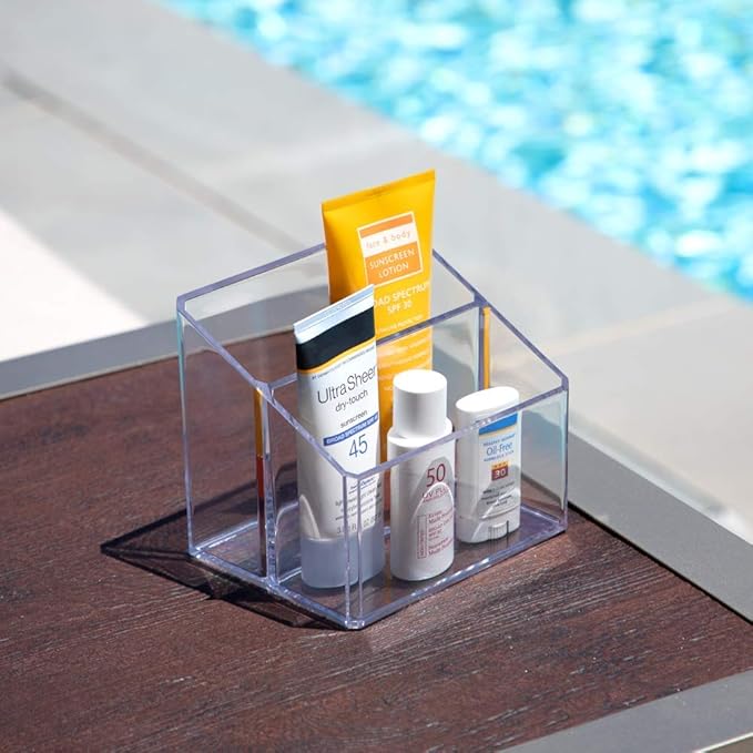 Isaac Jacobs Clear Acrylic 2-Section Organizer, Remote Holder & Multi-Functional Makeup, Brush, Pen & Pencil Storage Solution, for The Home, Bathroom, Office, Child’s Desk (2-Section, Clear)-NeatNest
