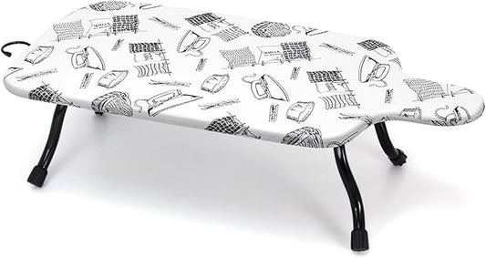 Duwee 15"x30" Table Top Ironing Board Extra Wide with Anti-Rust Hanging Hook and Removable Washable Cotton Cover, Steel Mesh Top Ironing Boards with 10mm Thicken Double Layers Feltpad and Foam,White