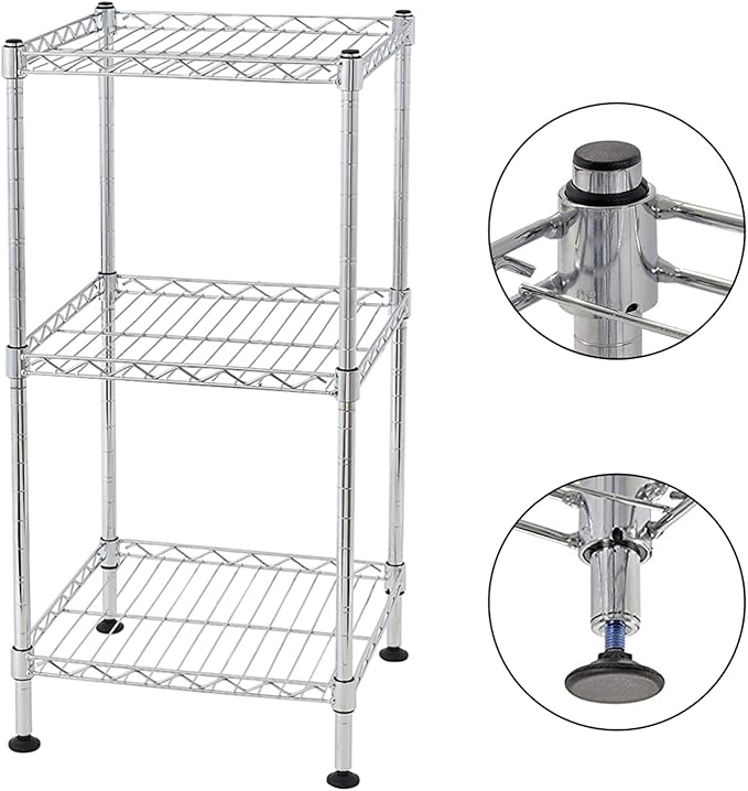 3-Tier Steel Wire Shelving, Wire Rack Storage Organizer, Industrial-Strength Steel Metal Storage Rack NSF Certified, Adjustable Shelves, for Bathrooms, Closets, Kitchen, Pantry Chrome Finish-NeatNest
