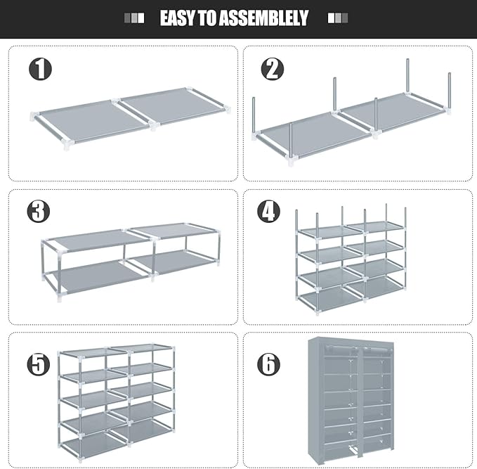 ERONE Shoe Rack Storage Organize, 28 Pairs Portable Double Row with Nonwoven Fabric Cover Shoe Shelf Cabinet for Closet-NeatNest