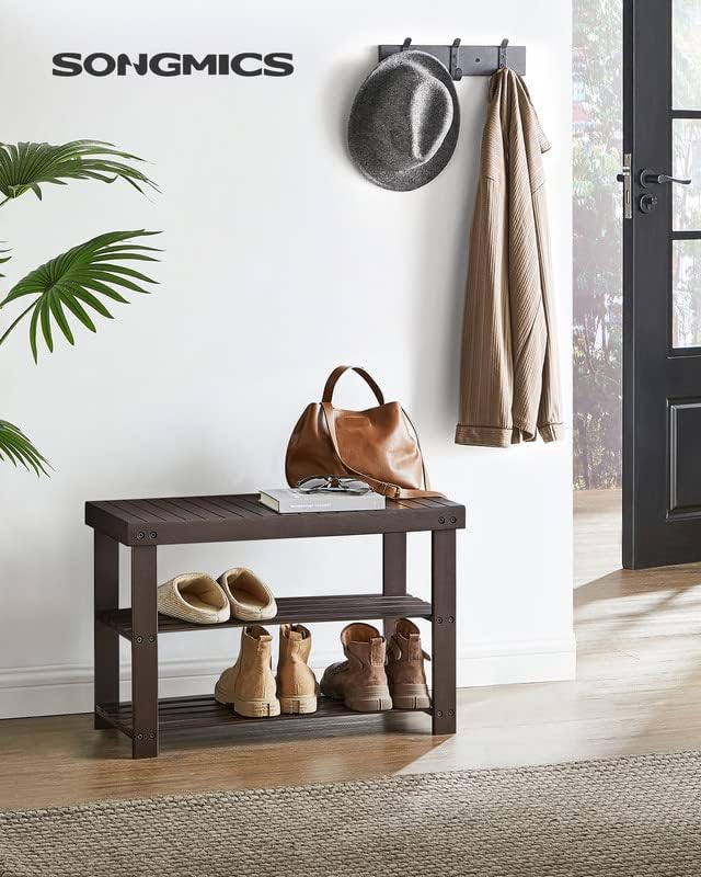 SONGMICS Shoe Rack Bench, 3-Tier Bamboo Shoe Storage Organizer, Entryway Bench, Holds Up to 286 lb, 11.3 x 27.6 x 17.8 Inches, for Entryway Bathroom Bedroom, Brown ULBS04Z-NeatNest