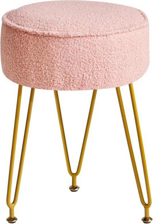 IBUYKE Teddy Velvet Round Footrest Stool Ottoman, Makeup Vanity Stool Side Table, Velvet Dressing Table Seat, Pouf Couch Stool, for Living Room Bedroom, Pink WBD009P