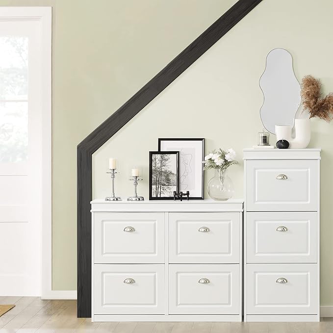Haotian White Shoe Cabinet with 4 Flip Drawers, Large Freestanding Shoe Rack, Modern Shoe Organizer for Entryway, Hallway, Entance FSR79-W-NeatNest