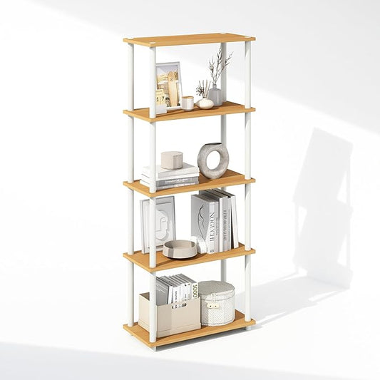 Furinno Turn-N-Tube 5-Tier Multipurpose Compact Bookcase, Beech/White-NeatNest