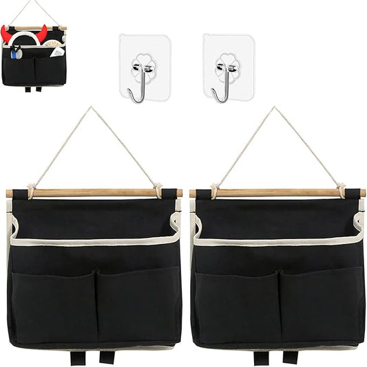 2Pcs Wall Hanging Storage Caddy Bag,Over Door Hanging Storage Bags Wall Mount Hangable Organizer，File Magazine Waterproof Linen Cotton Fabric Living Room Bedroom Bathroom (Black)…-NeatNest
