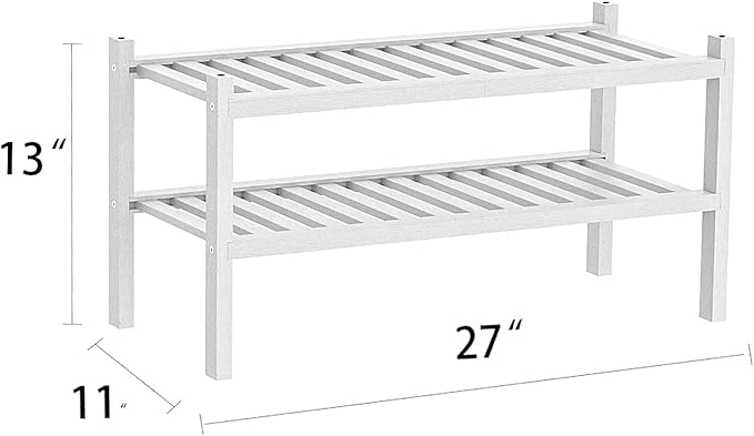 Shoe Rack 2-Tier Organizer-Stackable Storage Shelf with Multi-Function Combinations-Free Standing Bamboo Shoe Racks for Closet,Entryway,Hallway,Bathroom,Living Room Shoe Organization (White, 2-Tier)-NeatNest