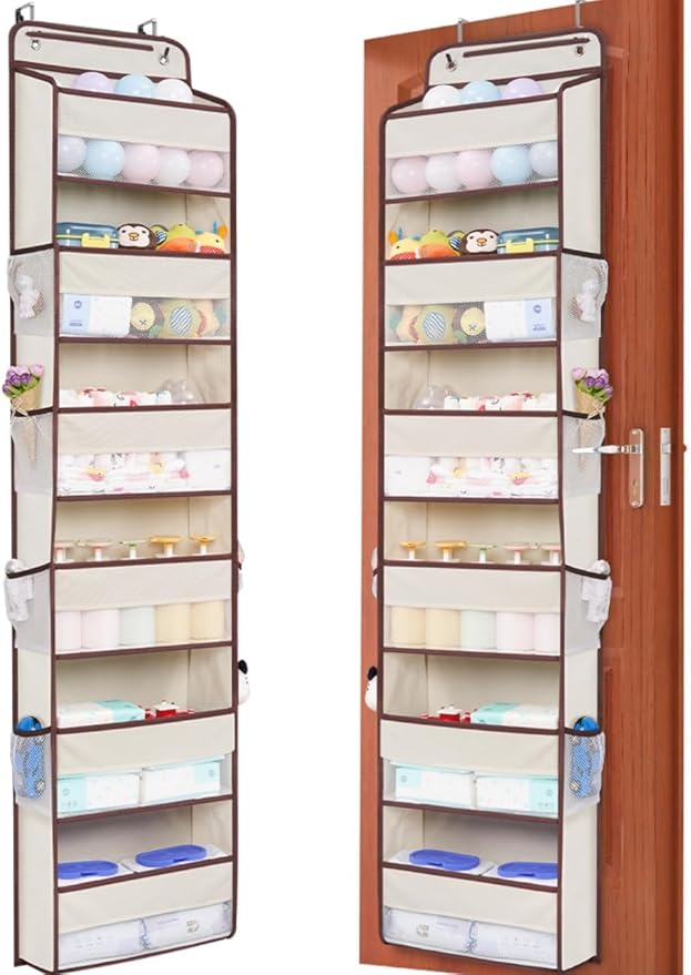 WishJazz Over the Door Organizer, 6 Shelf 50 lbs Load door organizer hanging, No Tilt Closet Organizers and Storage for Bathroom, Bedroom Nursery Newborn, Baby Necessities, Kitchen, Craft Storage
