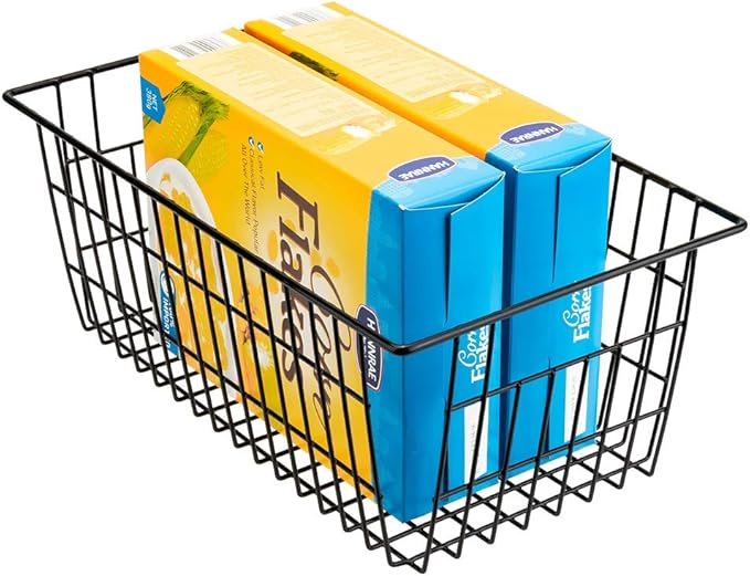 SANNO Wire Storage Baskets Freezer Baskets Farmhouse Organizer Storage Bins Large Organizer Bins for Storage, Office, Bathroom, Pantry Organization Storage Bins Rack with Handles 6 Pack