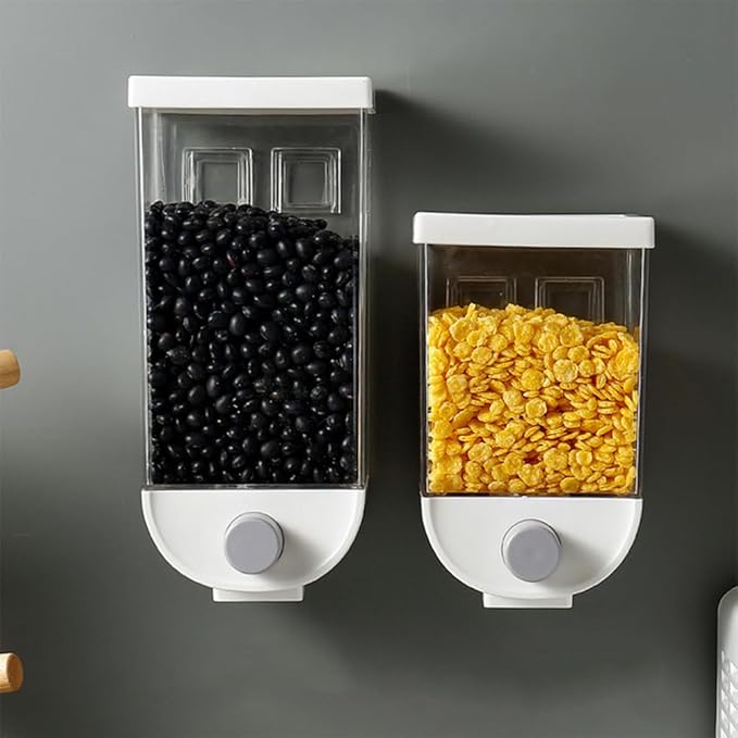 Hemoton Dry Food Dispenser Wall Mounted Single Cereal Dispenser Box for Cereal Grain Nuts Beans Candy Rice Oatmeal Storage Container 1500ml (White)-NeatNest