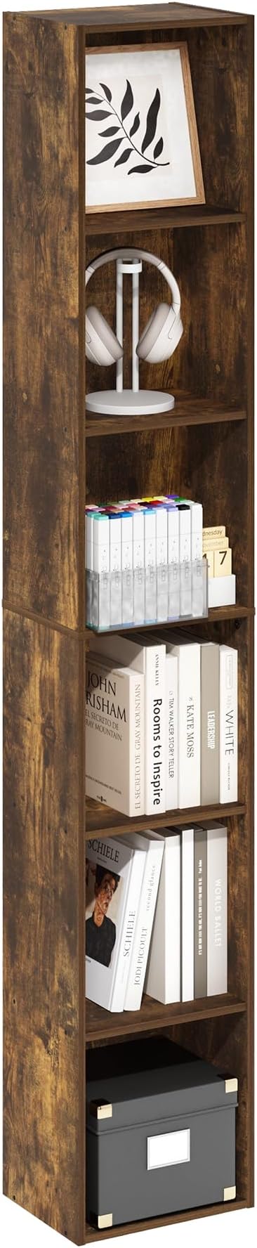 Furinno Luder 6-Tier Open Shelf Bookcase, Amber Pine-NeatNest