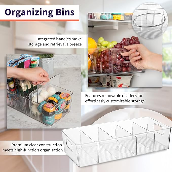 ClearSpace Plastic Pantry Organization and Storage Bins with Removable Dividers – 2 Pack XL Perfect Kitchen Organization or Kitchen Storage – Refrigerator Organizer Bins, Cabinet Organizers-NeatNest