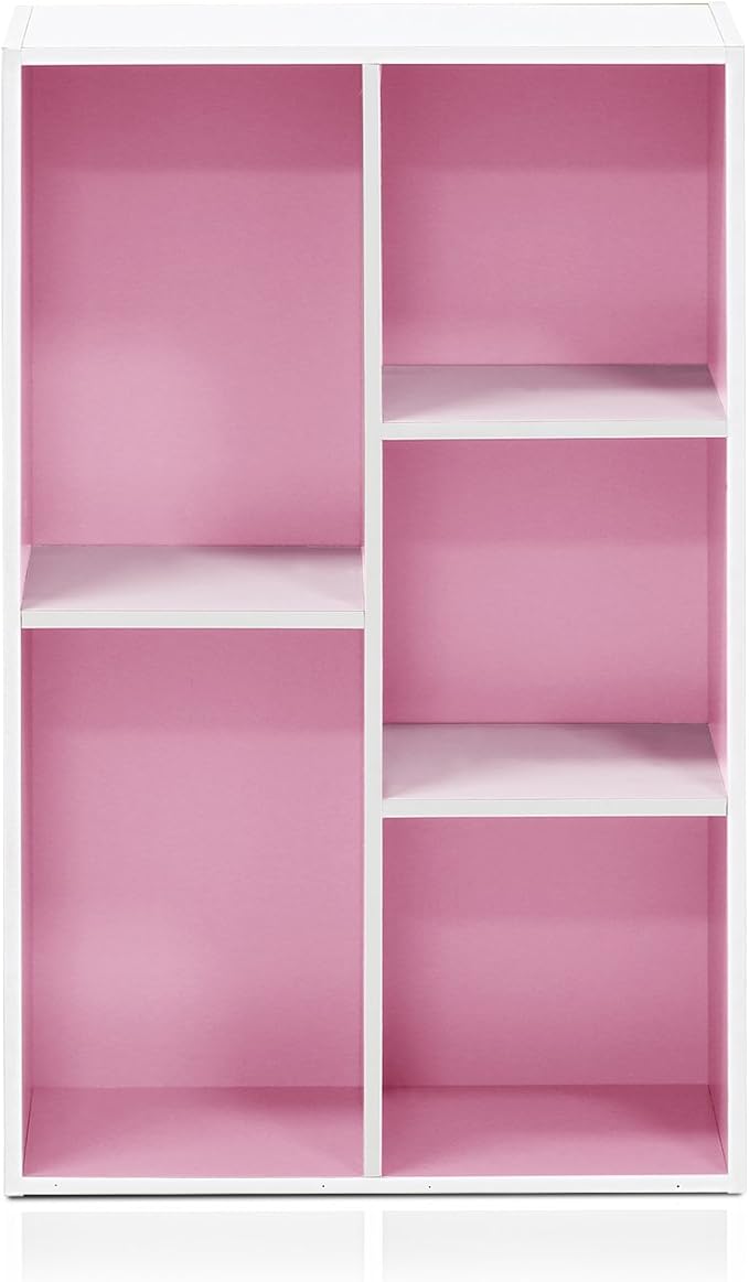 Furinno 5-Cube Reversible Open Shelf, White/Pink 11069WH/PI-NeatNest