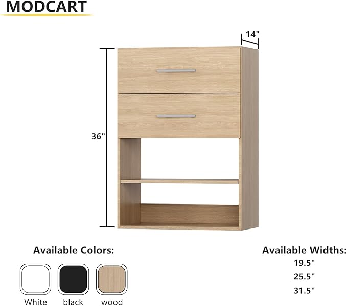 2 Drawer Short Tower Closet Unit, Modular Closet System, Wood Closet System Organizer with Storage for Walk In Closets, Clothing Rack Closet for Hanging Clothes, Bedroom, Wood, 25.5"W
