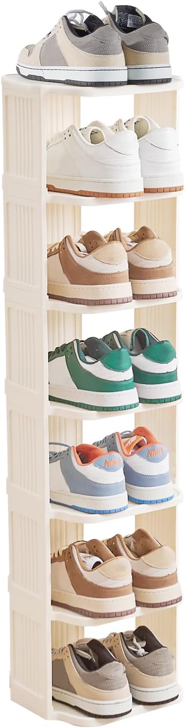 Small Shoe Rack, 7 Tier Plastic Vertical Shoe Rack for Small and Narrow Spaces, Free Standing Shoe Organizer for Closet, Entryway-NeatNest
