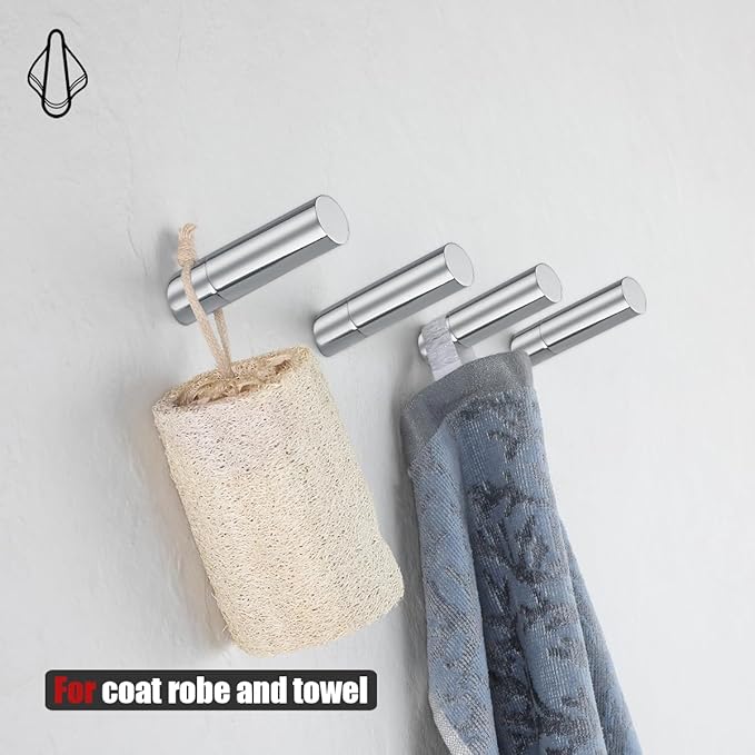 JQK Wall Hooks Chrome, 304 Stainless Steel Coat Hooks Wall Mounted for Robe Hat Clothes Hanger Towels, Polished Chrome, 4 Pack, RH120-CH-P4
