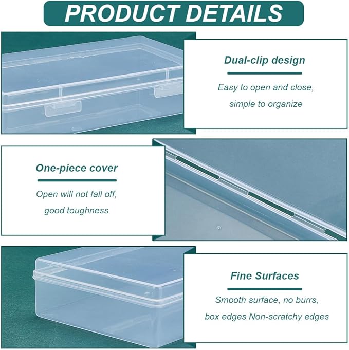 BENECREAT 4 Packs 4x7.5x1.6inch Rectangle Clear PP Plastic Box Containers Bead Storage Organizer Box, Dustproof Case with Hinged Lid for Cards, Beads and Craft Supplies-NeatNest