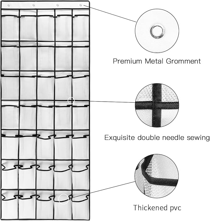 1 Pack 35 Breathable Mesh Pockets Large Hanging Shoe Organizer Over The Door Shoe Rack for Closet Door Storage Shoe Holder Hanger, 4Hooks, White (67.7'' x 26.4'')-NeatNest
