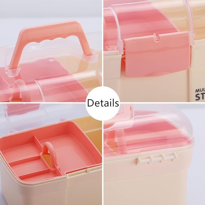 11'' Plastic Storage Box with Removable Tray, Multipurpose Organizer for Sewing, Art & Craft, Cosmetic (White)