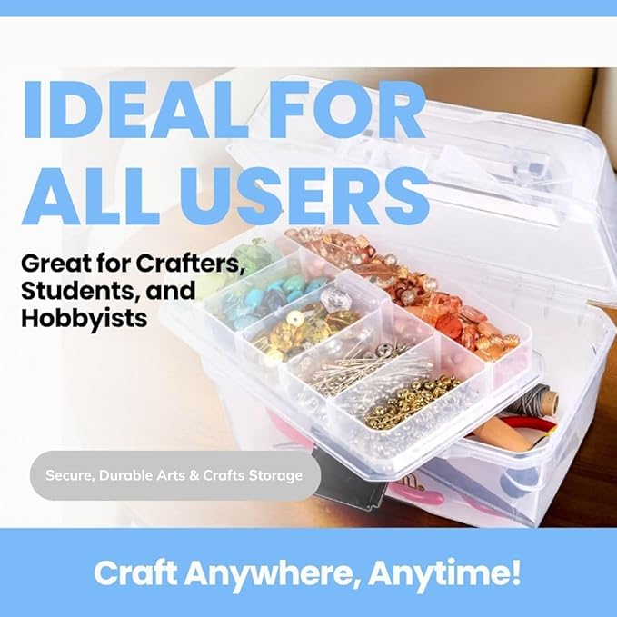 ArtBin 6890AG Small Project Box, Portable Art & Craft Organizer with Lift-Out Tray, [1] Plastic Storage Case, Clear