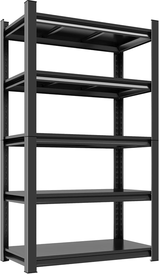 Industrial 5-Shelf Bookcase: Extra Wide & Tall Metal Bookshelves, Adjustable for Large Spaces - Bedroom/Library/Home Office Storage, Black