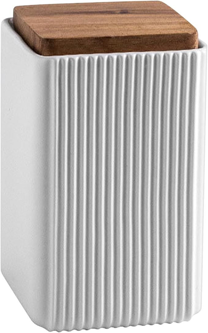 Ceramic Storage Jars Modern Elegant Highly Polished Airtight Storage Canisters with Lid Whiteware Food Stroage Jar for Kitchen Spice Tea Vanilla Sugar Coffee Beans (White-1000ML)-NeatNest