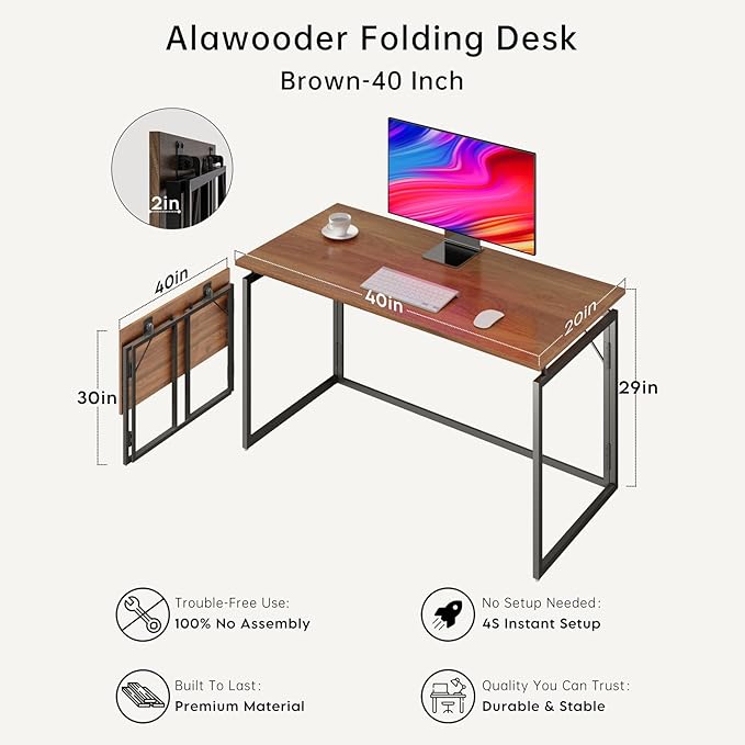 Folding Desk 40 Inch - Small Foldable Desk for Small Space Minimalist, Space Saving Collapsible Compact Desk Portable Table for Craft, Writing, Study and Work (No Assembly Required)-NeatNest