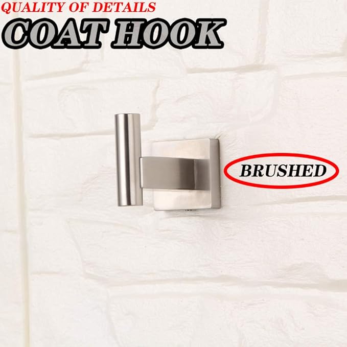 GERZWY Bathroom Coat Hook SUS 304 Stainless Steel Single Towel/Robe Clothes Hook for Bath Kitchen Garage Heavy Duty Contemporary Hotel Style Wall Mounted 2 Pack Brushed Finish DG1407-LS