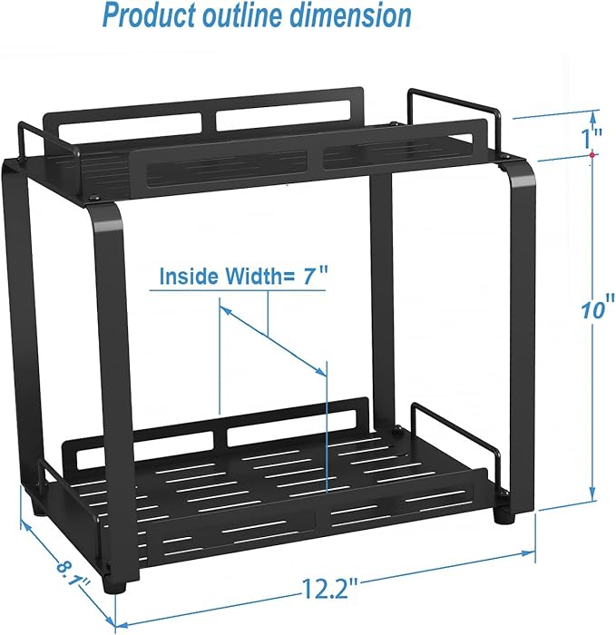 junyuan Large Bathroom Organizer Countertop,2 Tiered Organizer Shelves with Toothbrush Holders,Bathroom Counter Storage Rack with Basket and Hooks Metal Black
