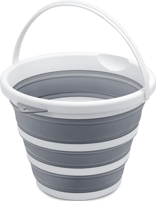 Goderewlid Collapsible Bucket 2.6 Gal/10L, Space-Saving, Portable Foldable Water Pail for Versatile Use, Home, Outdoors, Car Wash, Camping, Fishing - Grey, Single Pack-NeatNest