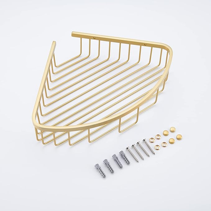 Bathroom Corner Shower Caddy Organizer, Corner-Hollow Design, SUS304 Stainless Steel Heavy Duty Rust-Proof Bathroom Shelf Organizer Holder, Wall Mounted Storage Rack, Brushed Gold