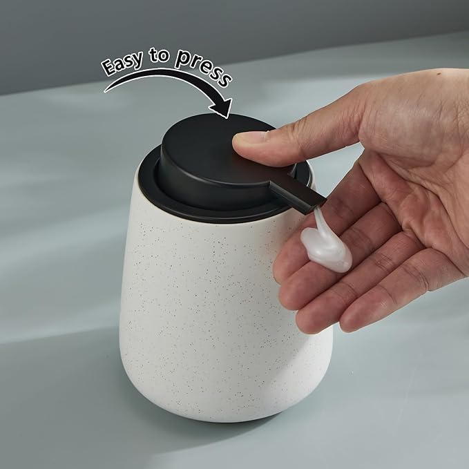 12Oz Ceramic Liquid Soap Dispenser - Modern Lotion Hand Soap Dispenser with Easy-to-Press Black Pump, Reusable and Refillable Dish Soap Dispensers for Bathroom & Kitchen, Speckled Matte White-NeatNest