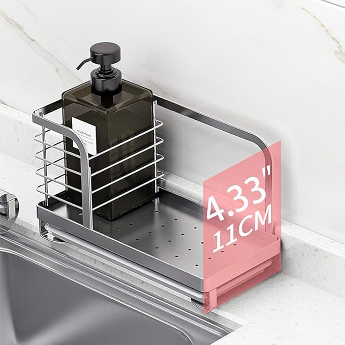 Countertop Dish Soap Holder, Kitchen Sink Caddy Organizer,Sponge Holder for Sink, Stainless Steel Sponge Soap Brush Holder with Drain Pan-NeatNest