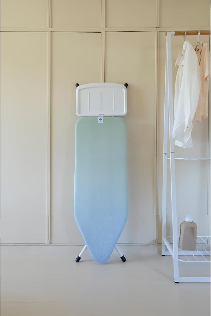 Brabantia - Ironing Board C - Extra Large Steam Unit Holder - Adjustable in Height - Non-Slip Rubber Feet - Cotton Cover with Foam Layer - Foldable XL Unit - Soothing Sea - 49 x 18 inches