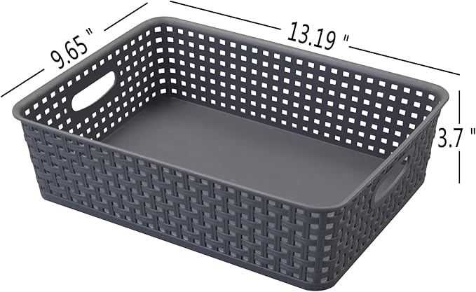 4 Packs Plastic Storage Basket Tray, Shallow Paper Basket, Gray-NeatNest