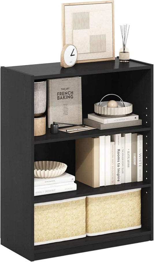 Furinno Gehry 3-Tier Bookcase, Bookshelf with Adjustable Shelves, Blackwood