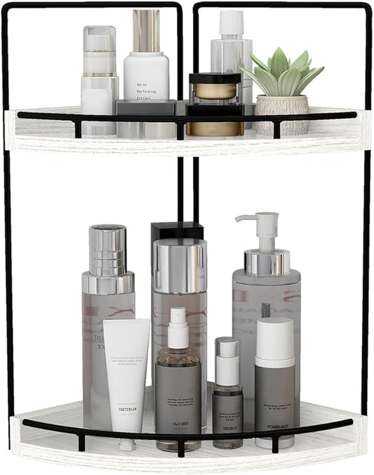 Dorhors 2-Tier Rustic White Corner Bathroom Shelf-NeatNest