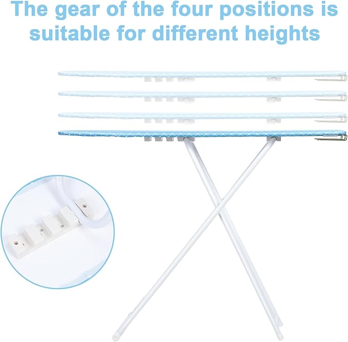 Compact and Space-Saving Ironing Board - 4-Leg Full-Size Folding, Adjustable Height, Extended Outside With Removable Heat-Resistant Cover, Blue
