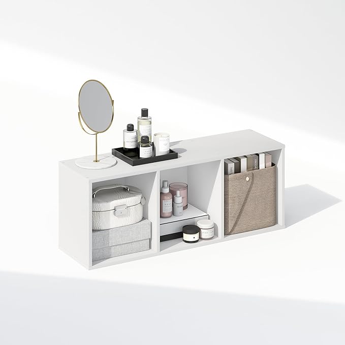Furinno Reed 3-Tier Open Shelf Clothing & Closet Storage Organization, White-NeatNest