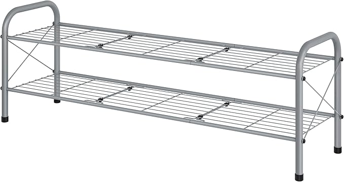 Hoctieon 2 Tier Shoe Rack for Closet, Durable Mesh Style Shoe Rack, Entryway Shoe Shelf, Shoe Storage Organizer for Hallway, Bedroom, Living Room, Wardrobe, Grey-NeatNest