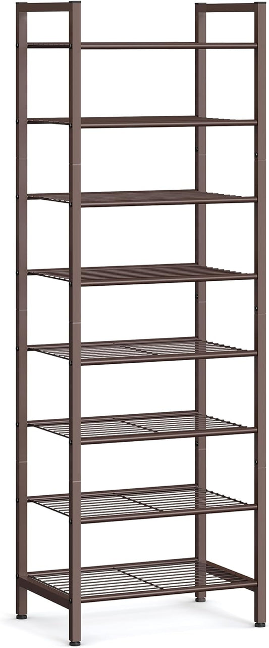SONGMICS Narrow Shoe Rack - Sturdy 8 Tier Metal Tall Shoe Rack Shelf, Slim Shoe Storage Organizer for Closet Entryway Small Spaces, Bronze-NeatNest