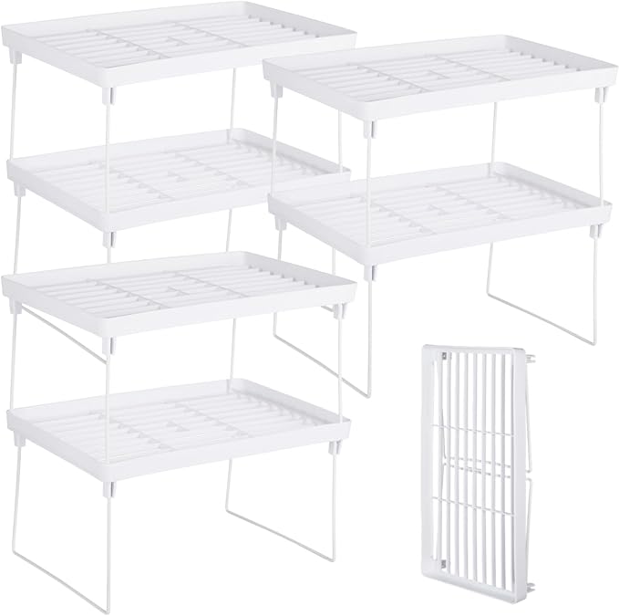 Homaisson 6 PCS Cabinet Storage Shelf Rack, Foldable Cabinet Organizer Shelf, White Stackable Plastic Kitchen Storage shelves Foldable Rack for Kitchen, Fridge, Bathroom-NeatNest