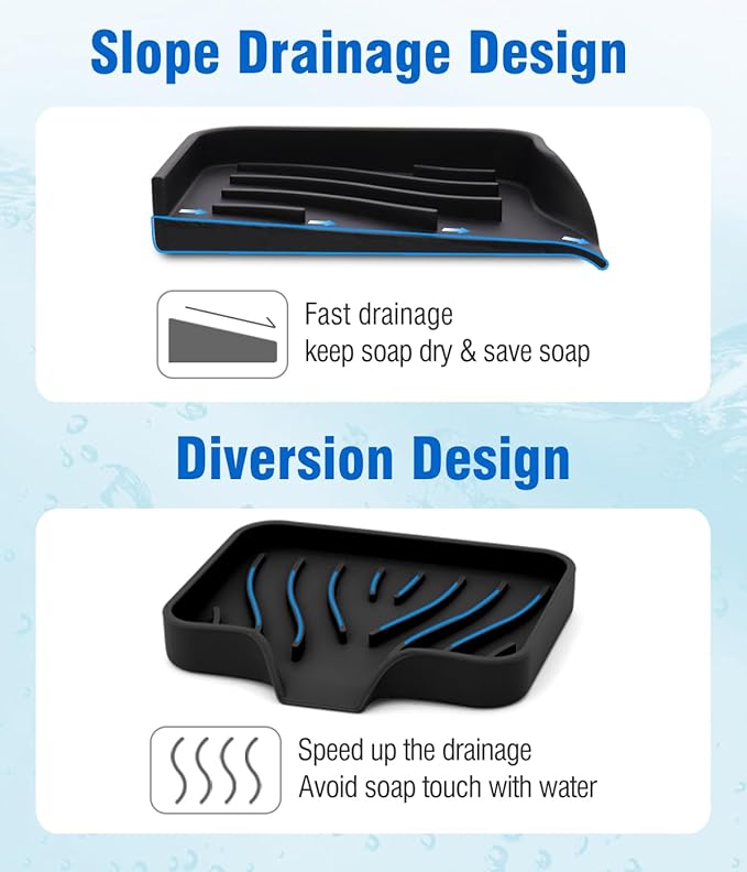 3-Pack Silicone Soap Dish, Bar Soap Holder, Soap Dishes for Bar Soap, Easy to Clean, Self Draining Soap Tray for Shower, Bathroom, Kitchen, Bathtub, Keep Soap Dry, Save Soap (Black)-NeatNest