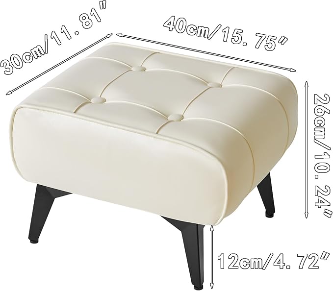 YMYNY Ottoman, Foot Stool with Metal Legs, Faux Leather Stool, Pouf Couch Stool, Modern Multifunctional Small Square Accent Small Table for Bedroom, Living Room 15.75"D×11.81"W×10.24"H White UHBD037W